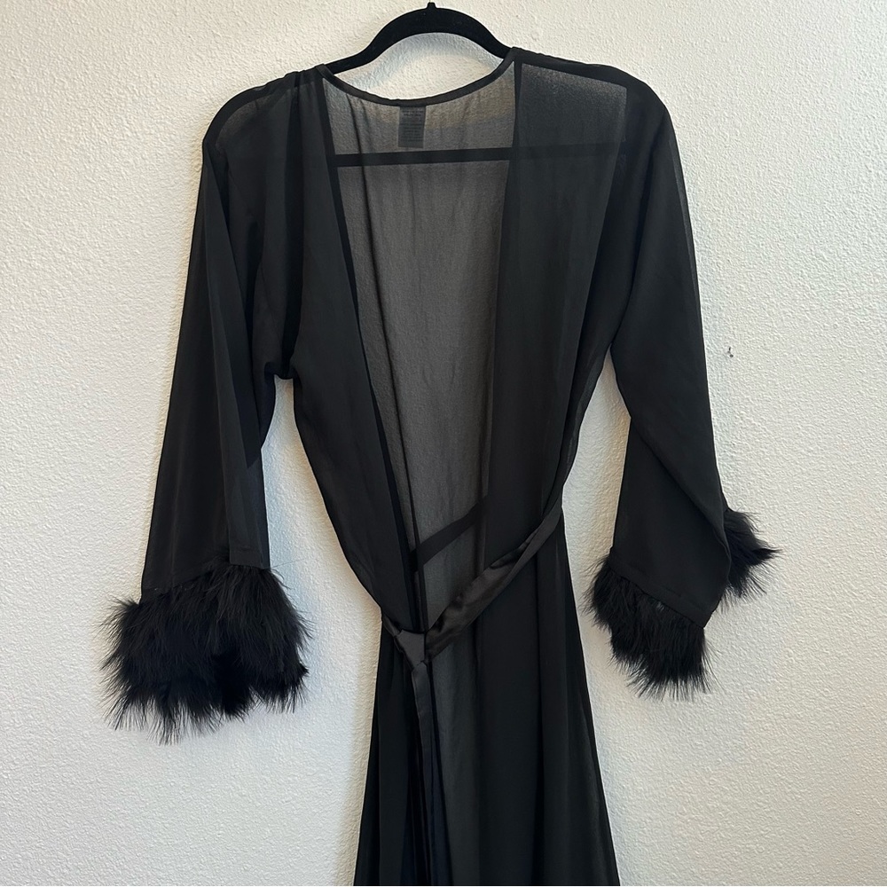 See through feather trim robe